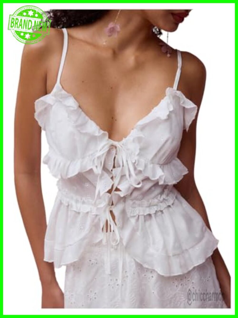 Women's Babydoll Peplum Cami Top Mesh Tie Front Ruffle Y2K